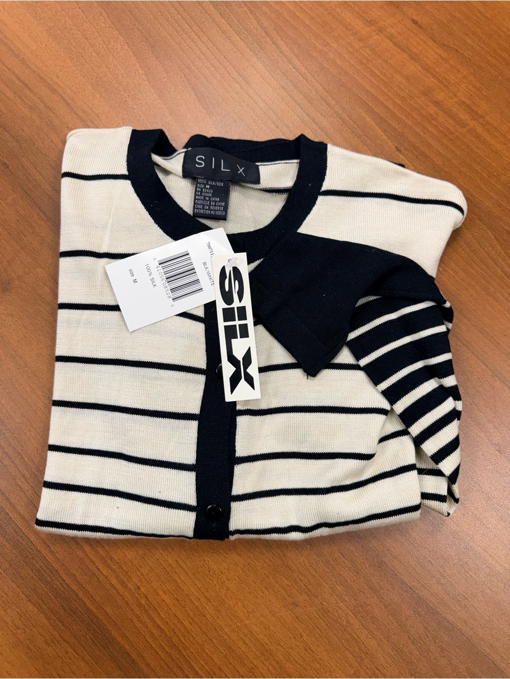 Silx by August Silk Navy and White Striped Cardigan 💯 silk